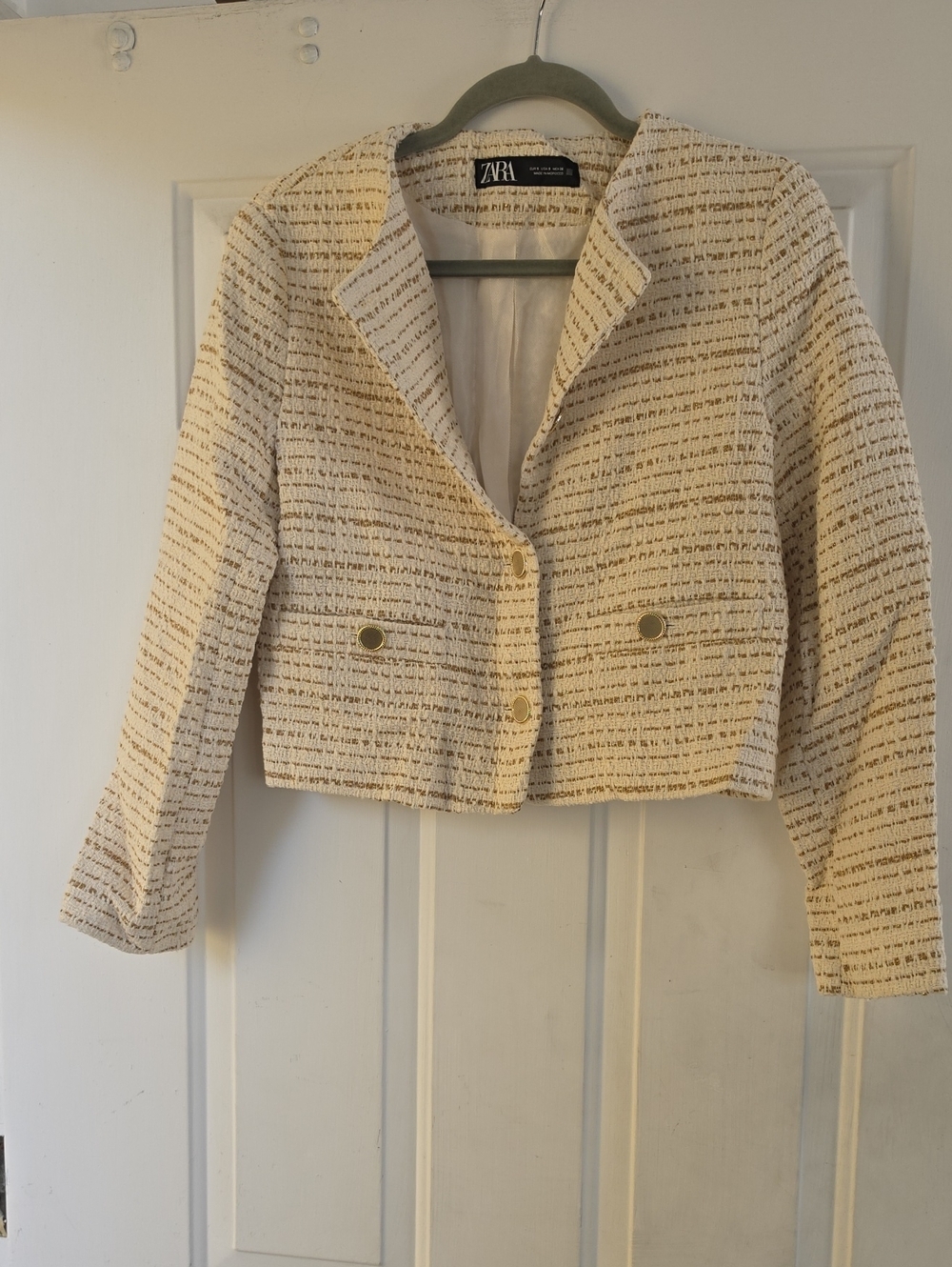 Zara Cream Tweed Cropped Jacket